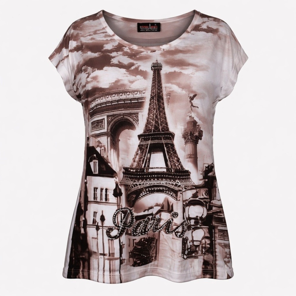 Vtg Y2K Attitude Paris Women's XL Graphic Bling City Street Eiffel Tower Shirt